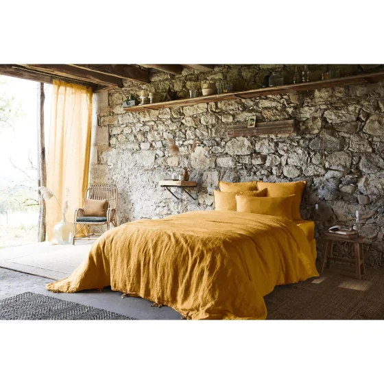 Housse de couette 260 x 240 cm Lin lavé français luxe Soline Jaune