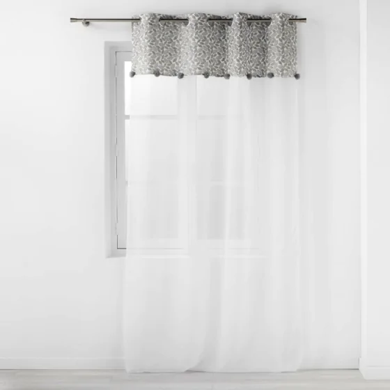 Panneau a oeillets 140 x 240 cm voile sable+top imp met+pompon vilanelle Sans