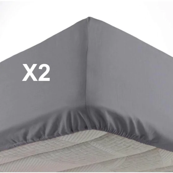 Lot de 2 Draps housse bonnet 30 cm 2 personnes 140 x 190 cm microfibre Oscar Anthracite