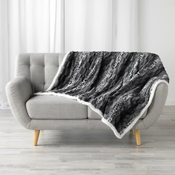 Plaid 125 x 150 cm imitation fourrure/sherpa grizzly Gris
