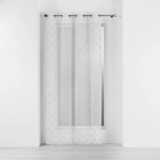 Voilage a oeillets 140 x 240 cm voile sablé brodé Olympia Gris