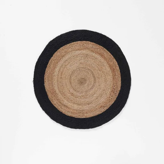 Tapis deco rond (0) 90 cm jute bicolore salem Noir