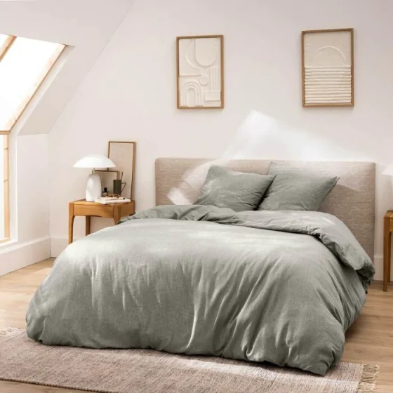 Parure de lit 3 pièces 240 x 220 cm en fils teints lavés unis – Meline Anthracite (60 fils)