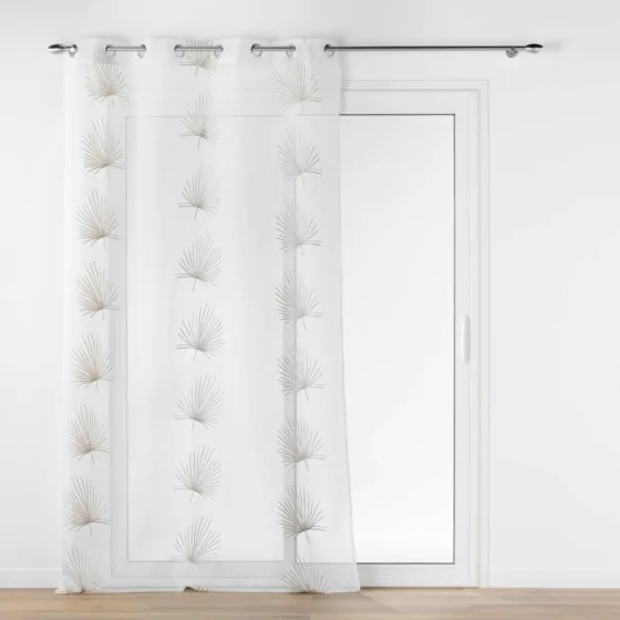 Voilage a oeillets 140 x 240 cm voile sablé brodé Palmaris Beige