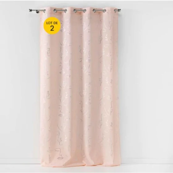Lot de 2 Rideaux 140 x 260 cm imprimé métallisé Artyline Rose/argent