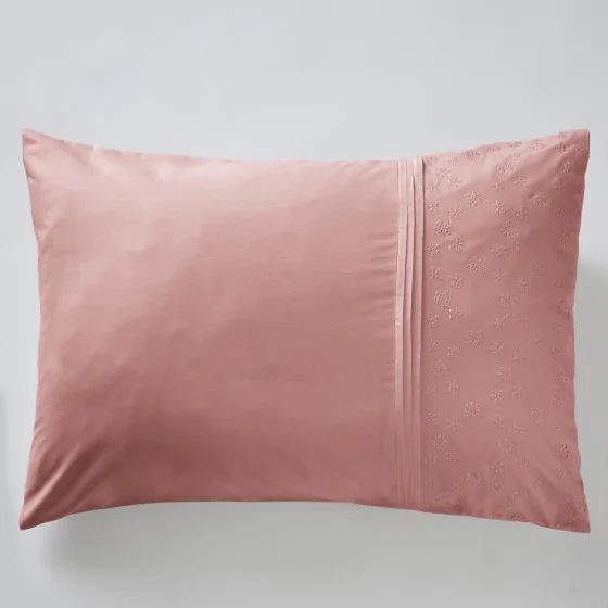 Taie d'oreiller brodée 50 x 70 cm Jeanne Vieux rose