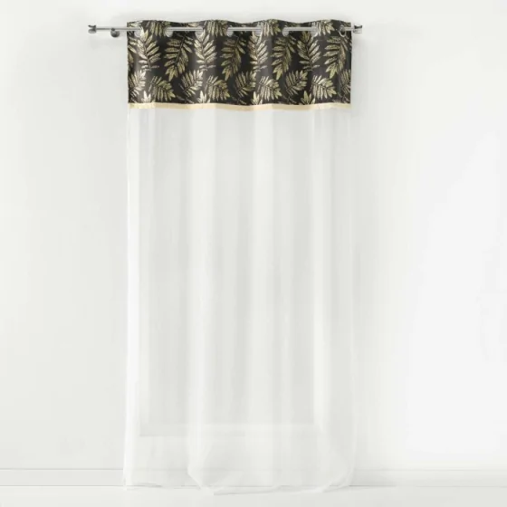 Panneau a oeillets 140 x 240 cm voile sable+top imp. or+frange adelor Anthracite