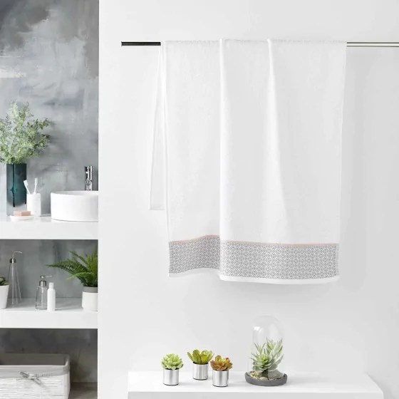 Drap de douche 70 x 130 cm éponge unie jacquard Belina Blanc