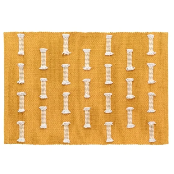 Tapis rectangle 50 x 80 cm coton tisse uni+fils coupes juline Jaune