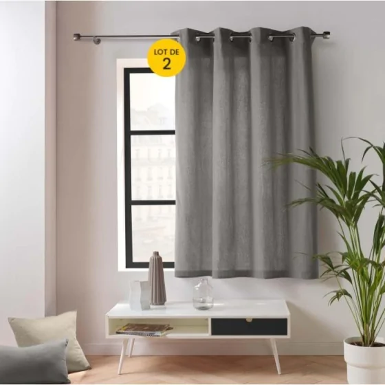 Lot de 2 rideaux petite hauteur 135 x 180 cm coton/polyester recyclé Twily Gris