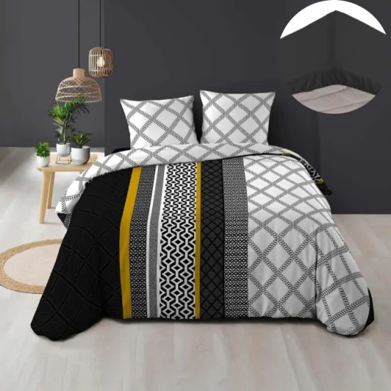 Pack housse de couette 220 x 240 cm Dakota + drap housse 140 x 190 Noir