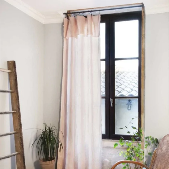 Lot de 2 Rideaux ajustables + 8 anneaux pince gaze de coton luxe 140 x 300 cm Gaia Rose