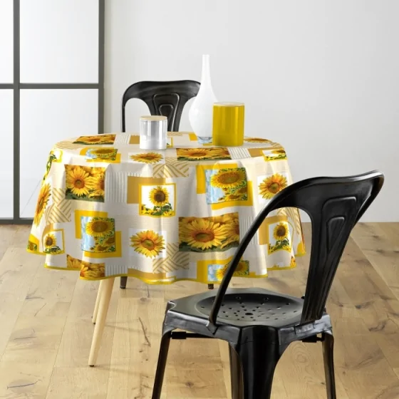 Nappe ronde (0) 160 cm pvc photoprint sunflower Sans