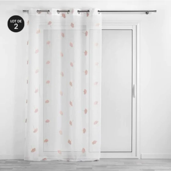 Voilage 140 x 240 cm brodé Ariella Blanc/Rose