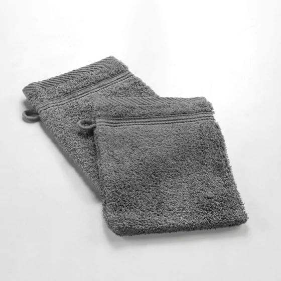 2 gants de toilette 15 x 21 cm eponge unie tendresse Anthracite