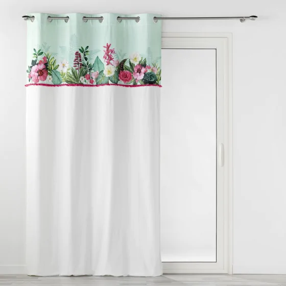  Rideau à œillets 140 x 240 cm – Coton imprimé floral et franges – Anabella Menthe