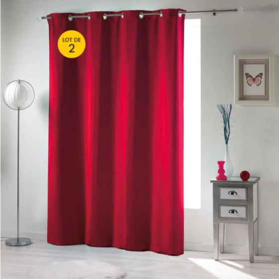 Lot de 2 rideaux Occultant unis 135 x 240 cm Rouge carmin