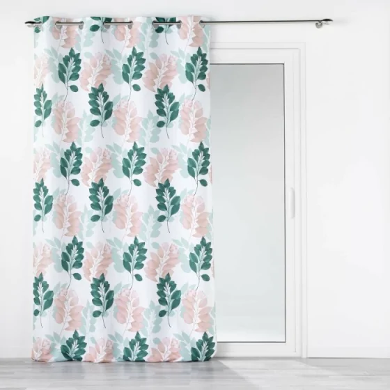 Rideau a oeillets 140 x 280 cm polyester imprime belline Blanc/emeraude