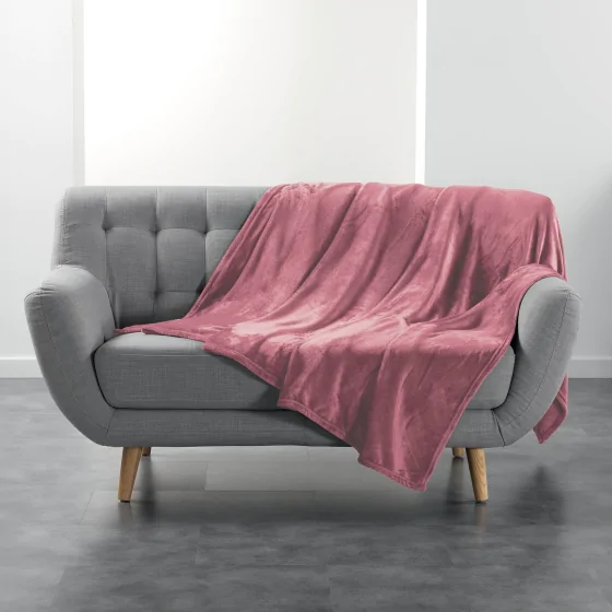 Plaid  ultra doux 180 x 220 cm – Flanelle Unie Flanou Rose