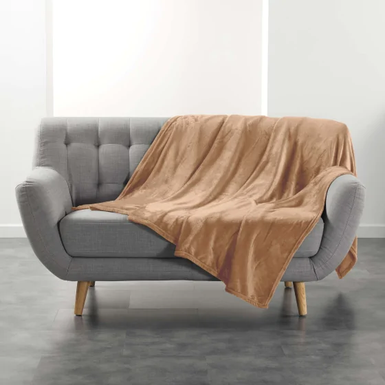 Plaid  ultra doux 180 x 220 cm – Flanelle Unie Flanou Camel
