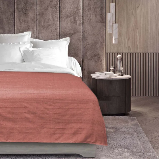 Plaid enroulable 220 x 240 cm – Polycoton Lucile Vieux Rose avec fermeture boutons