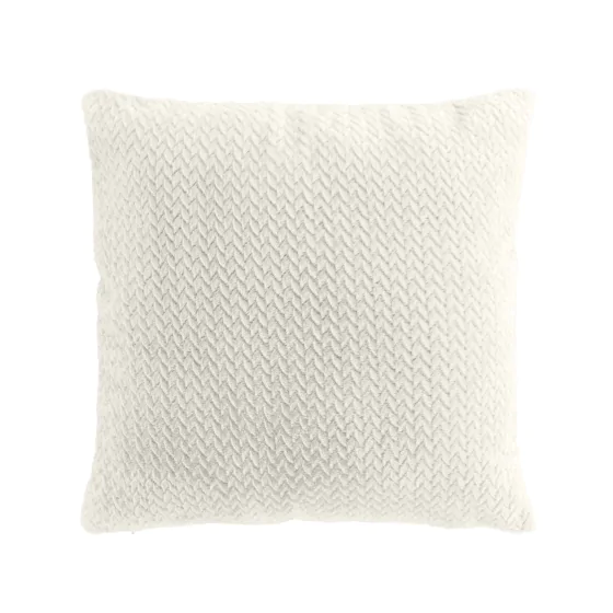 Coussin Déco 45x45 cm – Flanelle Relief Unie – Déhoussable – Beige Naturel
