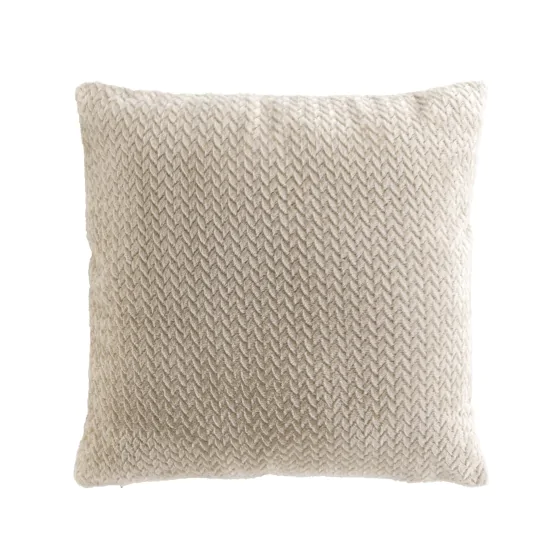 Coussin Déco 45x45 cm – Flanelle Relief Unie – Déhoussable – Beige 