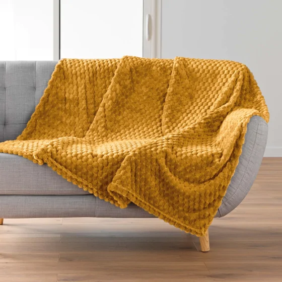 Plaid 125 x 150 cm – Flanelle Relief Unie Mini Frosty Ocre