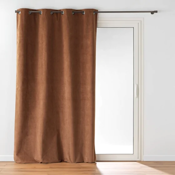 Rideau à œillets 140 x 260 cm – Velours relief Olympe Camel – 100 % Occultant et Thermique