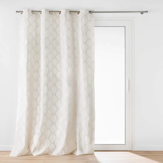  Rideau à œillets 140 x 240 cm – Polycoton imprimé métallisé – Modèle Maho Blanc