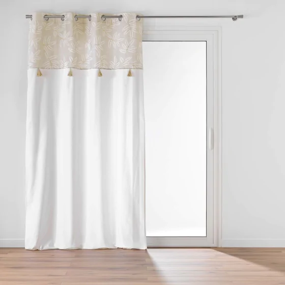 Rideau à œillets 140x240 cm – Coton/Polyester – Top imprimé métallisé avec pompons – ALTEA