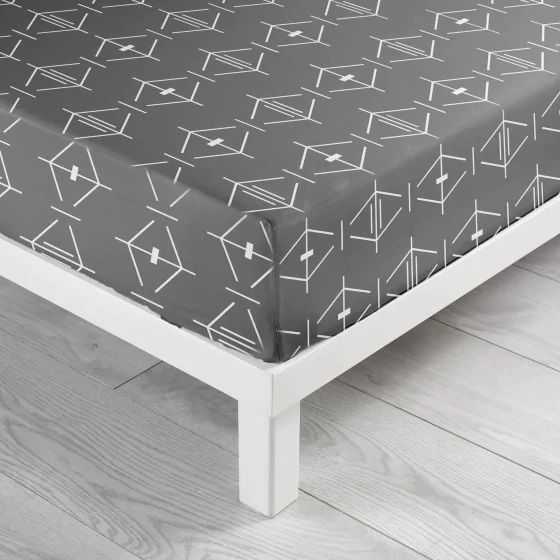 Drap-Housse 90 x 190 cm – Coton 57 Fils – Bonnet 30 cm – Anthracite Motif Géométrique