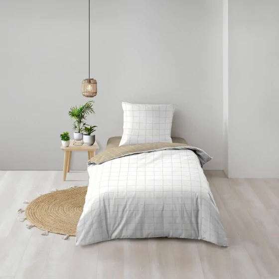 Housse de couette réversible 140 x 200 – Coton imprimé CADRIA | Motif carreaux