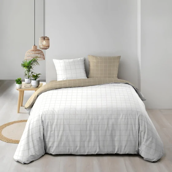 Housse de couette réversible 240 x 220 cm + 2 taies -  CADRIA – 100% coton 57 fils