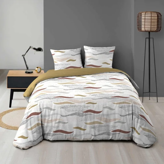 Parure de lit 240x220 cm + 2 taies – Microfibre imprimée ZENITH – Motif ondulé tons naturels