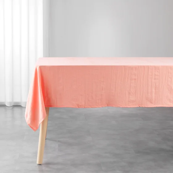  Nappe rectangle 140 x 240 cm – Microfibre unie lavée – Finition ourlet – SUZY Corail