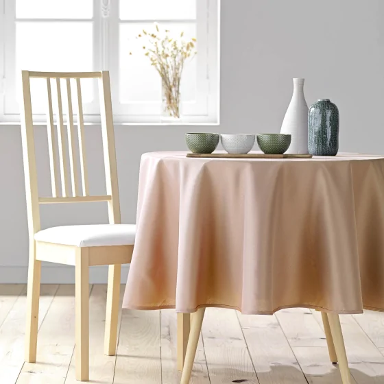 Nappe ronde Ø 180 cm – Polyester uni – Essentiel  Blush – Finition ourlet
