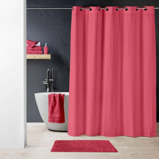 RIDEAU DOUCHE+OEIL. CLIPSABLES 180x200 CM MICROF. GAUFREE UNIE DOTTY FRAMBOISE