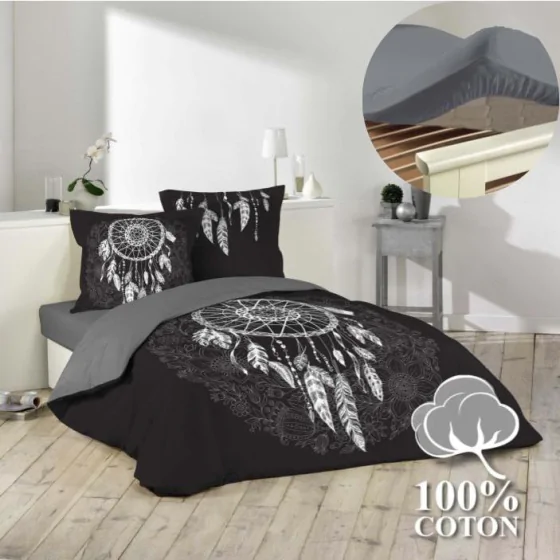 Pack housse de couette 220x240 cm Ista + drap housse 140x190x30 Gris