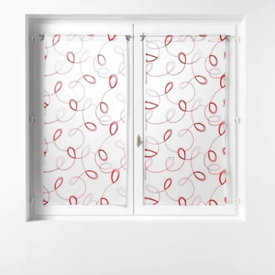 Paire droite passe tringle 2 x 60 x 160 cm voile sable brode hoops Rouge