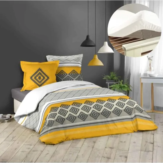 Pack housse de couette 220x240 cm Azagao + drap housse 140x190 Blanc