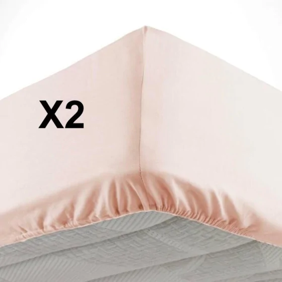 Lot de 2 Draps housse bonnet 30 cm 2 personnes 140 x 190 cm microfibre Oscar Nude