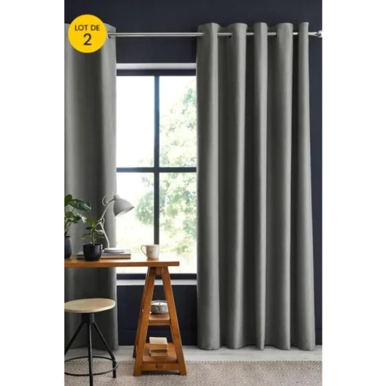 Lot de 2  rideaux occultant 140 x 280 cm grande hauteur Obscure Anthracite