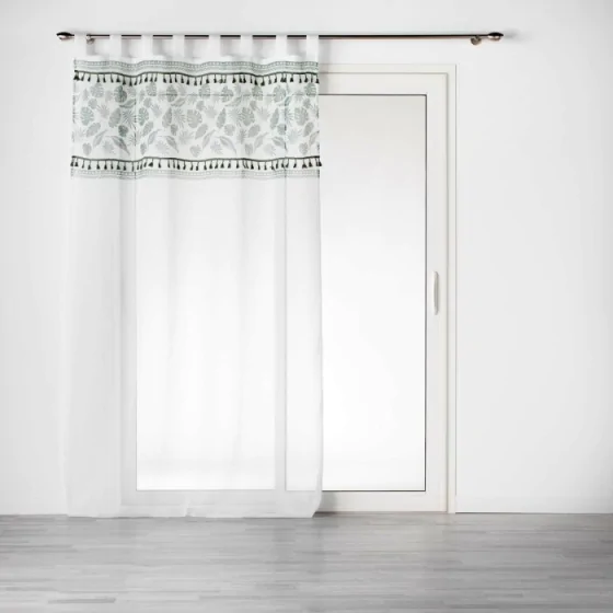 Panneau a passants 140 x 280 cm voile sable+top imprime+pompon milagreen Blanc