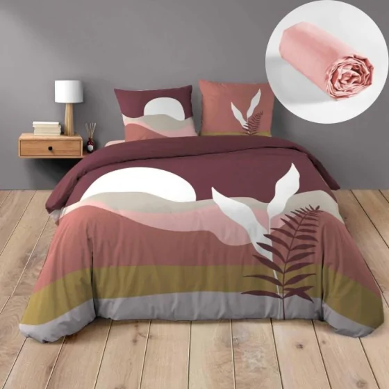 Pack parure de couette 220 x 240 cm Canyon + drap housse (140) Rose