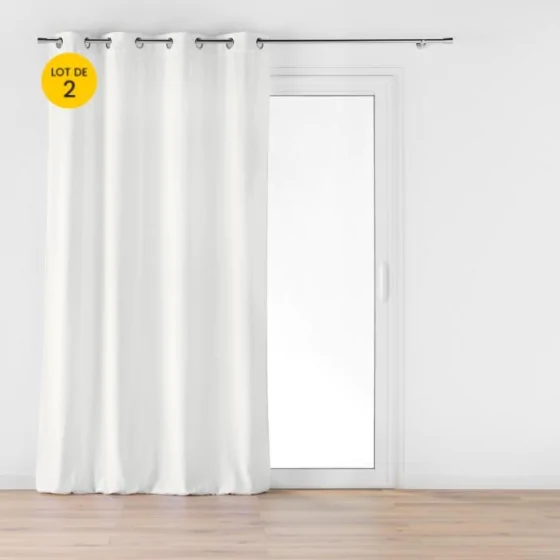 Lot de 2 Rideaux a oeillets 140 x 260 cm velours jacquard Mika Blanc