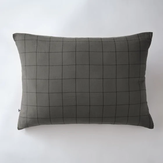 Taie d'oreiller gaze de coton tissée  50 x 70 cm Gaia Match Anthracite