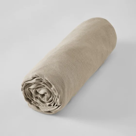 Drap housse 180 x 200 cm lin lavé soline sable Lin