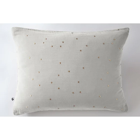Taie d'oreiller gaze de coton brodée fil or 50 x 70 cm Gaia Chic Gris