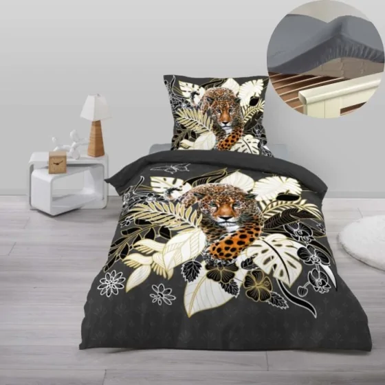 Pack parure de couette enfant  Félina 140 x 200 cm + drap housse 90 x 190 x 30 Gris